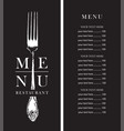 black and white restaurant menu with a price list vector image