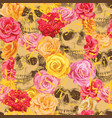 seamless pattern with human skulls and roses vector image vector image
