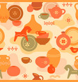 seamless pottery pattern with vases and others vector image