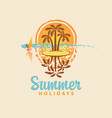 summer travel banner with island and palm trees vector image vector image