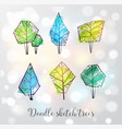 doodle sketch trees on white glowing background vector image