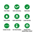 cbd oil icons set including thc free 100 natural vector image vector image