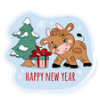 2021 bull found a gift new year cartoon vector image
