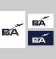 initial letter b and a with aviation logo design vector image vector image