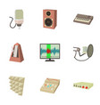 sound recording studio icons set cartoon style vector image