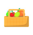 wicker basket with fruit and vegetables for picnic vector image