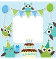 party owls blue card vector image vector image