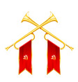 fanfare - two vintage crossed trumpets triumph vector image vector image