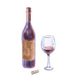 wine bottle red wineglass and cork vector image vector image