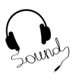 black headphones with cord in shape of word sound vector image