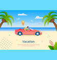 couple going on vacation on cabriolet vehicle vector image
