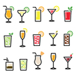 cocktails drinks glasses icons set vector image vector image