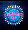vintage basketball emblem glowing neon sign vector image vector image