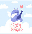angel cat sitting on a cloud with a heart in its vector image vector image