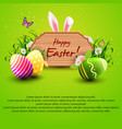 easter greeting card with a wooden sign bunny ear vector image vector image