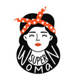 with young girl in red headband and lettering vector image