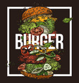 sketch poster with flying burger drawing food vector image