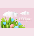 3d trendy realistic easter greeting card banner vector image