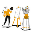 young woman artist having happiness and painting vector image vector image