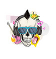 human gothic skull with sunglasses headphones vector image