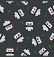 seamless pattern panda bear on black background vector image