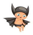 funny smiling kid in bat costume flat poster vector image vector image