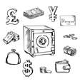money currency and finance sketch icons vector image vector image
