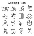 swimming icon set in thin line style vector image