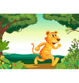a tiger running along the forest vector image