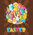 happy easter greeting card with holiday stickers vector image