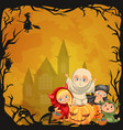 cartoon children in mystery costumes flat poster vector image vector image