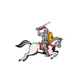 knight sword shield steed attacking cartoon vector image