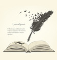 old feather with flying birds and open book vector image vector image
