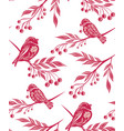 seamless decorative pattern with birds and rowan vector image
