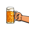 hand holding dimpled oktoberfest glass mug full vector image