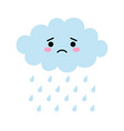 cute cartoon kawaii blue cloud with rain drops vector image