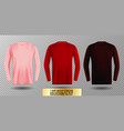 three shades of pink red and vinous long sleeve t vector image