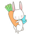 sleeping white rabbit hug carrot cartoon character vector image