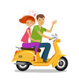 Happy couple riding moped or scooter travel Vector Image