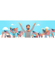 happy people holding united states flags vector image vector image