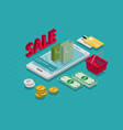 isometric smart phone online shopping concept vector image