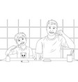 dad and son brush their teeth coloring book vector image vector image