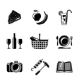 set of monochrome picnic icons - basket plate vector image