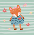 cute fox flower love and heart vector image