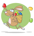 brown easter rabbit running with a basket and egg vector image