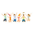 group people wearing summer clothes jumping vector image