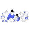 mother reading daughter a book - modern colorful vector image
