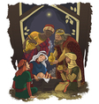 nativity scene jesus mary joseph and three kings vector image vector image