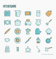 kitchenware and tableware thin line icons set vector image