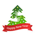 happy new year ribbon and tree with hands greeting vector image